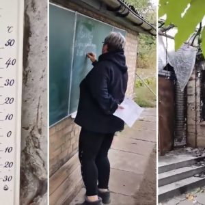 Вчителька проводить онлайн-заняття для школярів у зруйнованому окупантами будинку, та ще й за температури +10 градусів