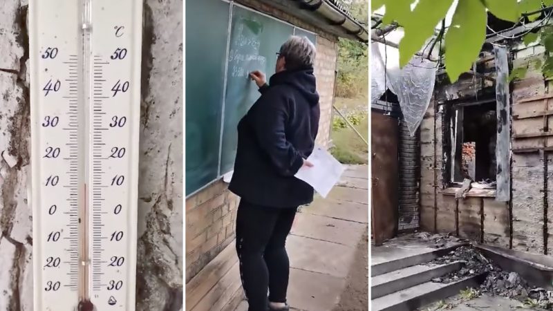 Вчителька проводить онлайн-заняття для школярів у зруйнованому окупантами будинку, та ще й за температури +10 градусів
